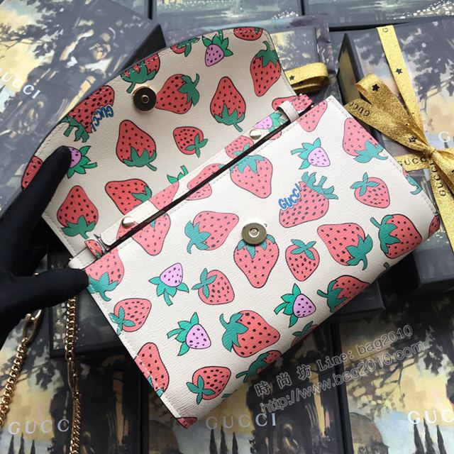 Gucci包 古馳女包 572375草莓全皮 2019新款高端品質迷你鏈條包  gudj1189